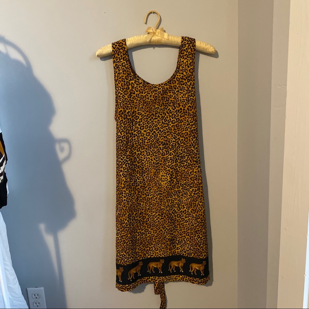 Vintage Leopard Animal Print Silk Dress with Ties